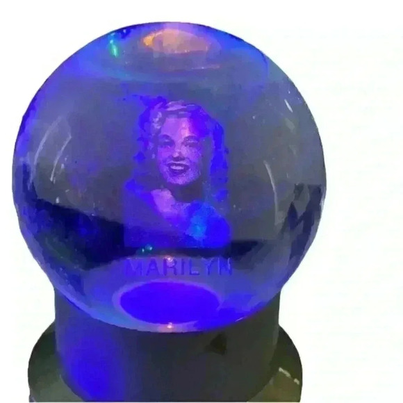 Laser Sketched Marilyn Crystal Ball on lighted Pedestal - Picture 4 of 4
